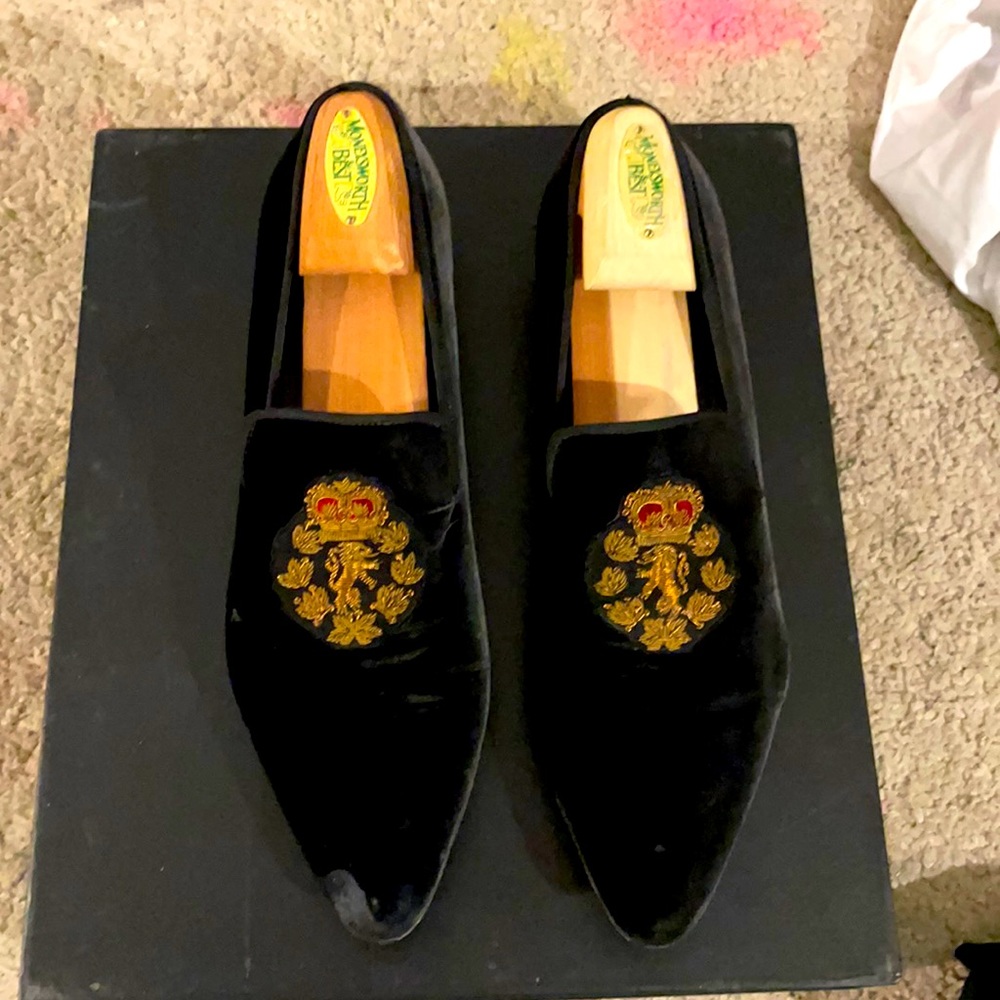 FW 2016 Hedi Silmane for Saint Laurent velvet pointed toe brocade smoking shoe